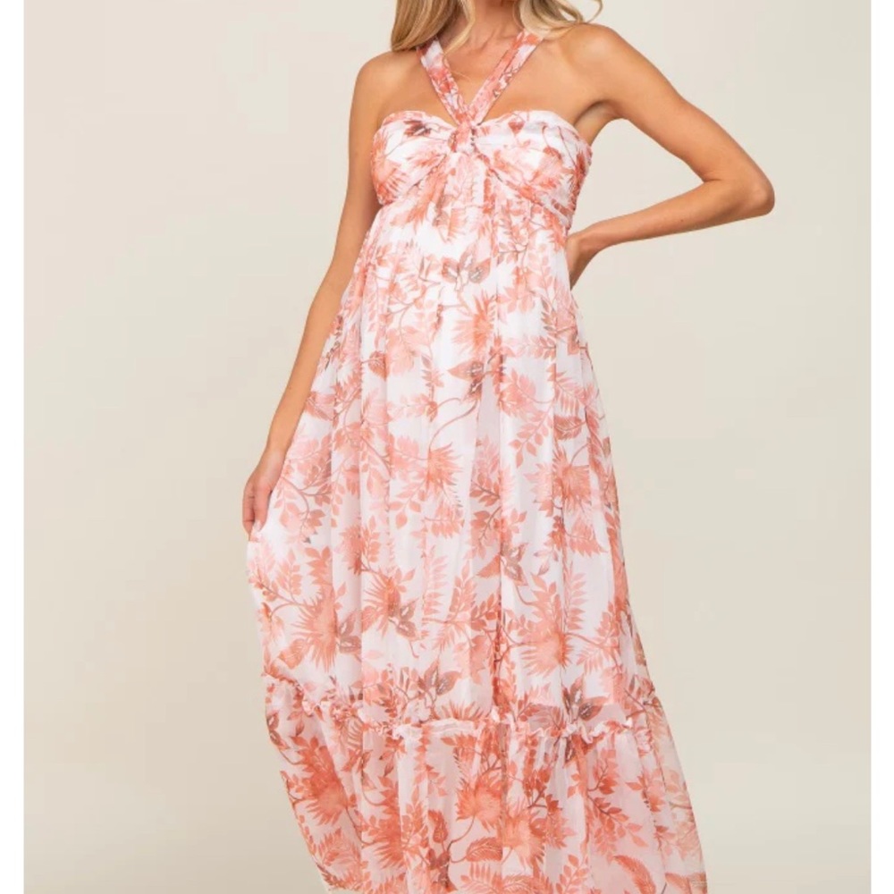 Pink blush maternity floral chiffon dress. Size L